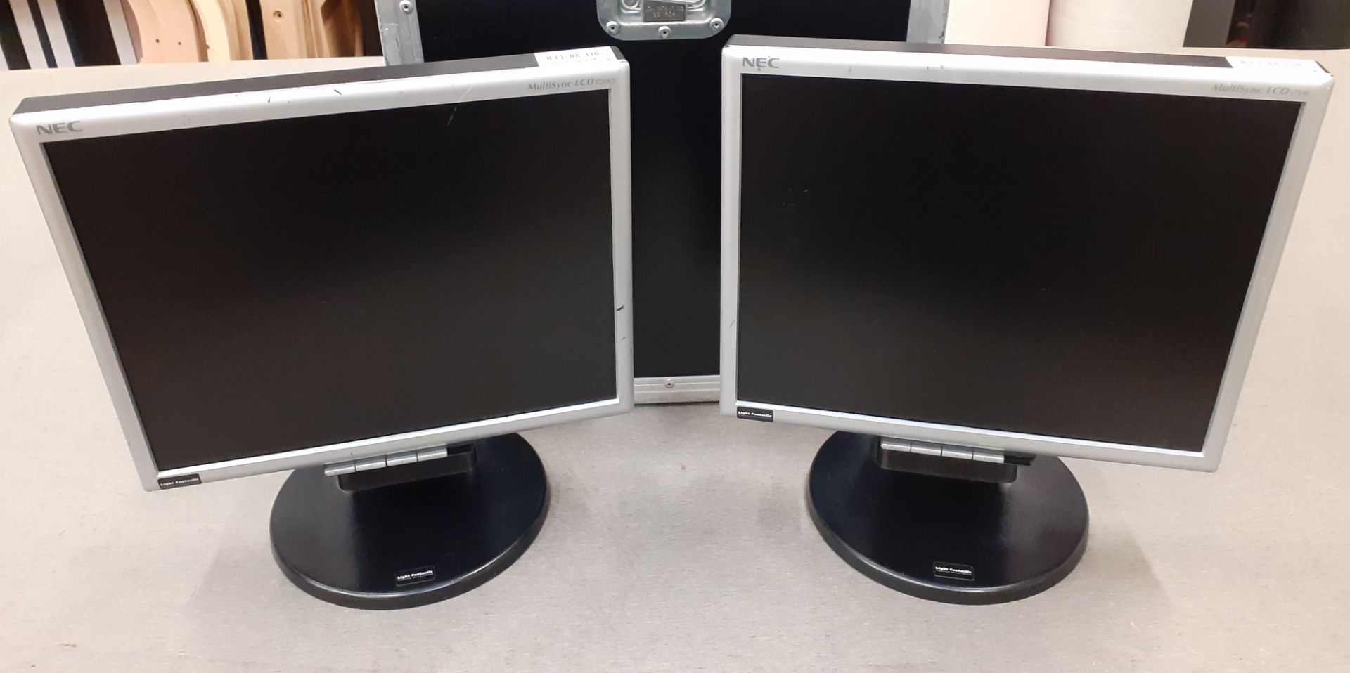 2 x NEC Multisync LCD175M 17in Preview Monitors in Dual Flight Case; 1280 x 1024 resolution, full