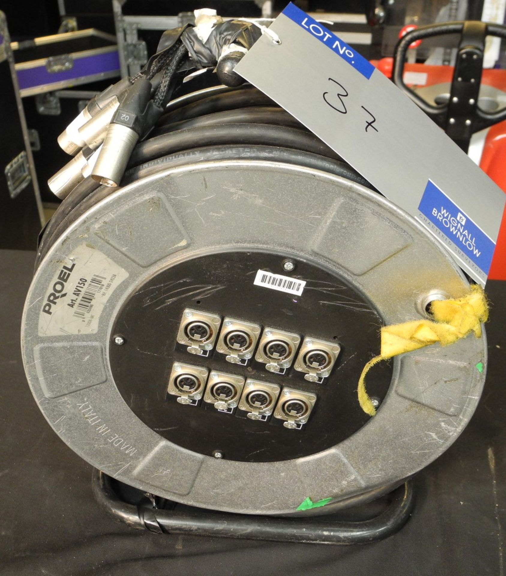 A Proel AV150 Audio XLR Multicore Reel; 8 sends, approx. 50m, untested-located at PR Live, Unit 6,