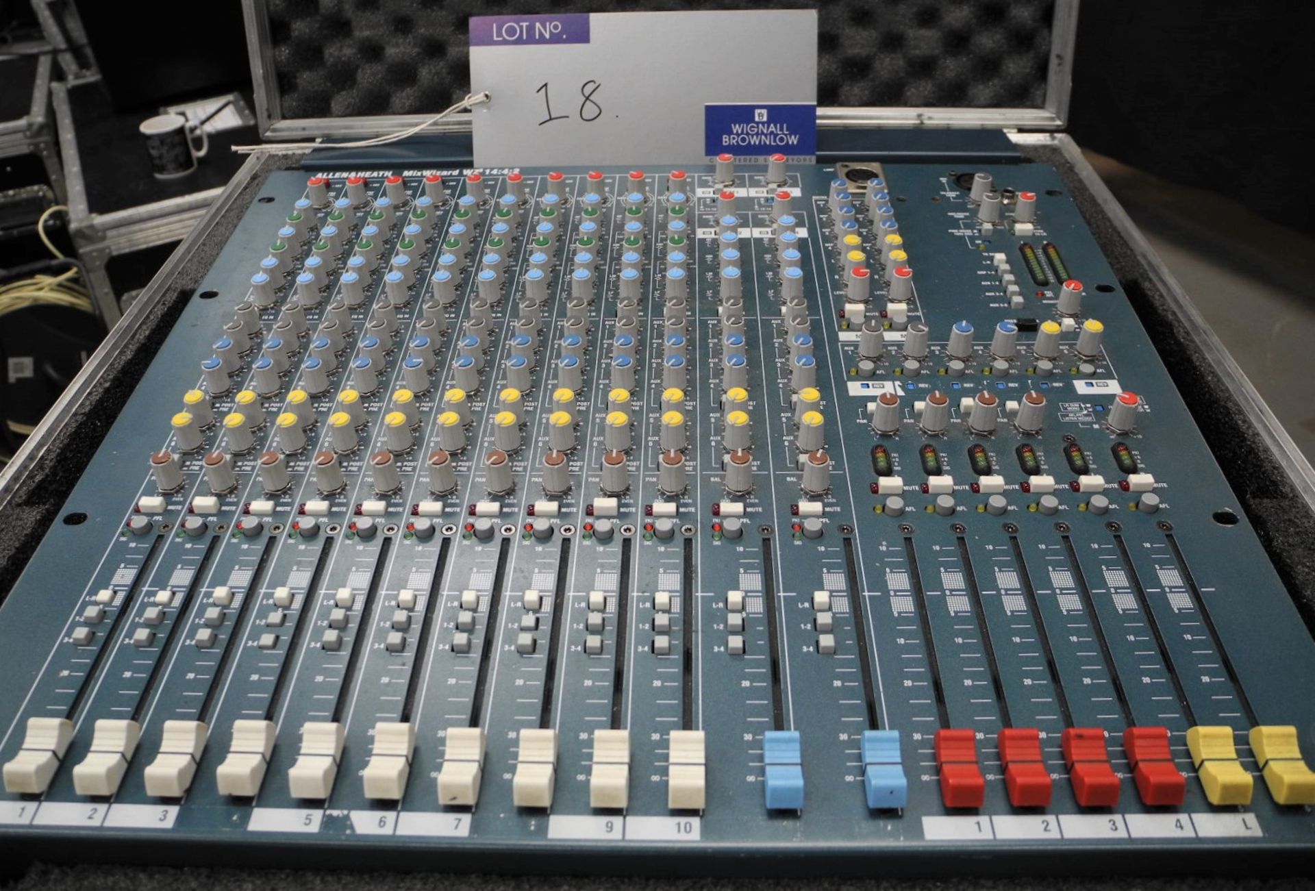 An Allen and Heath MixWizard WZ3 14:4:2 Sound Mixer in flight case, full working order, reasonable