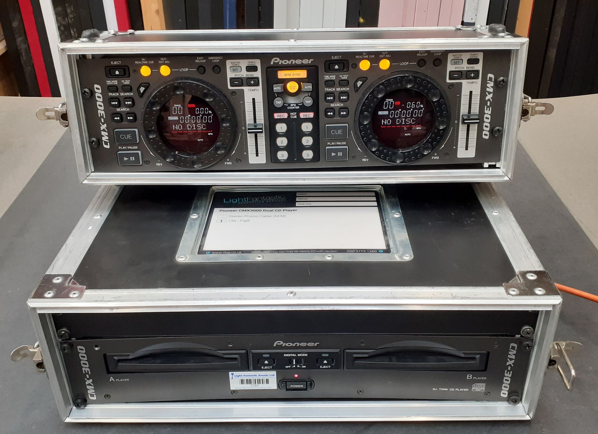 A Pioneer CMX3000 Professional Dual CD Player in hinged flight case (good condition, used)(located