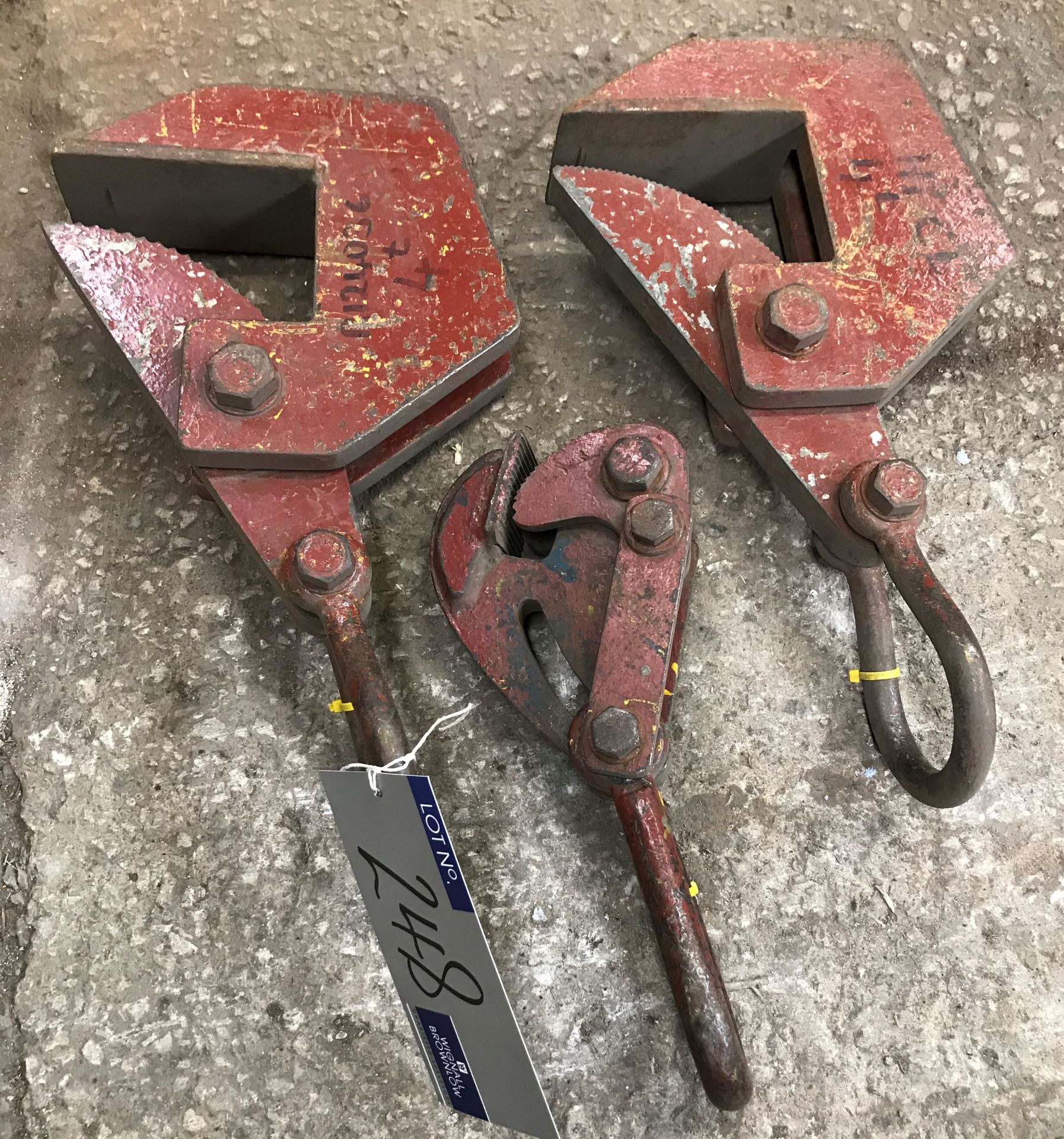 A Pair of 4 ton Plate Clamps with 1 ton Plate Clamp.