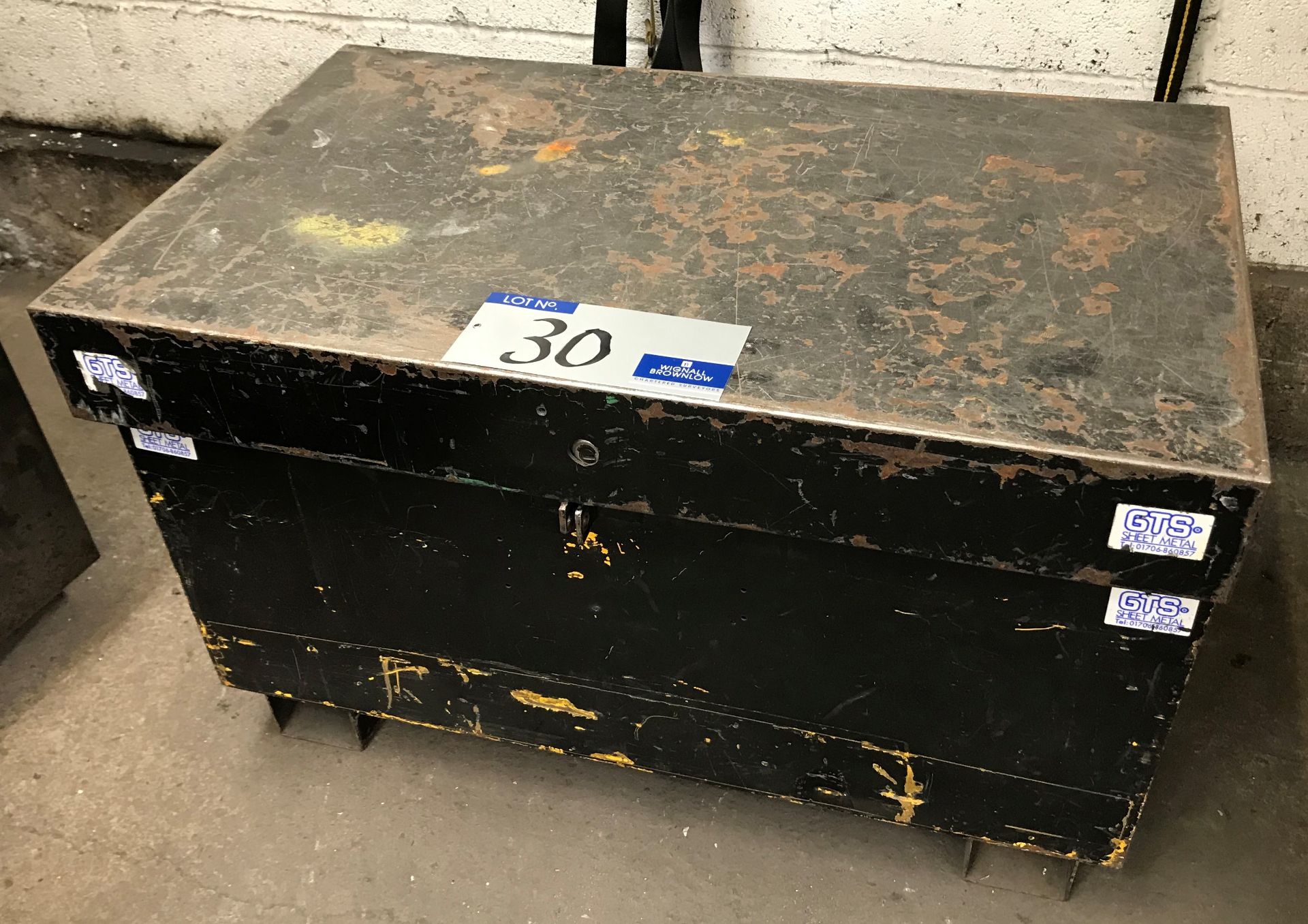 A Welded Steel Site Chest, 36in x 22in x 23in h.