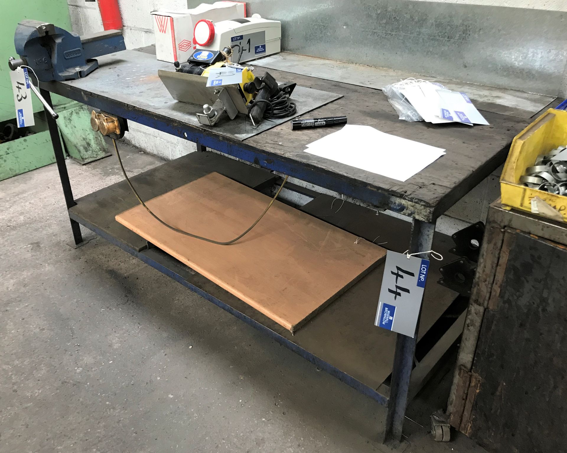 A Steel Framed Timber/Steel Top Work Bench, 72in x 36in x 34in h.