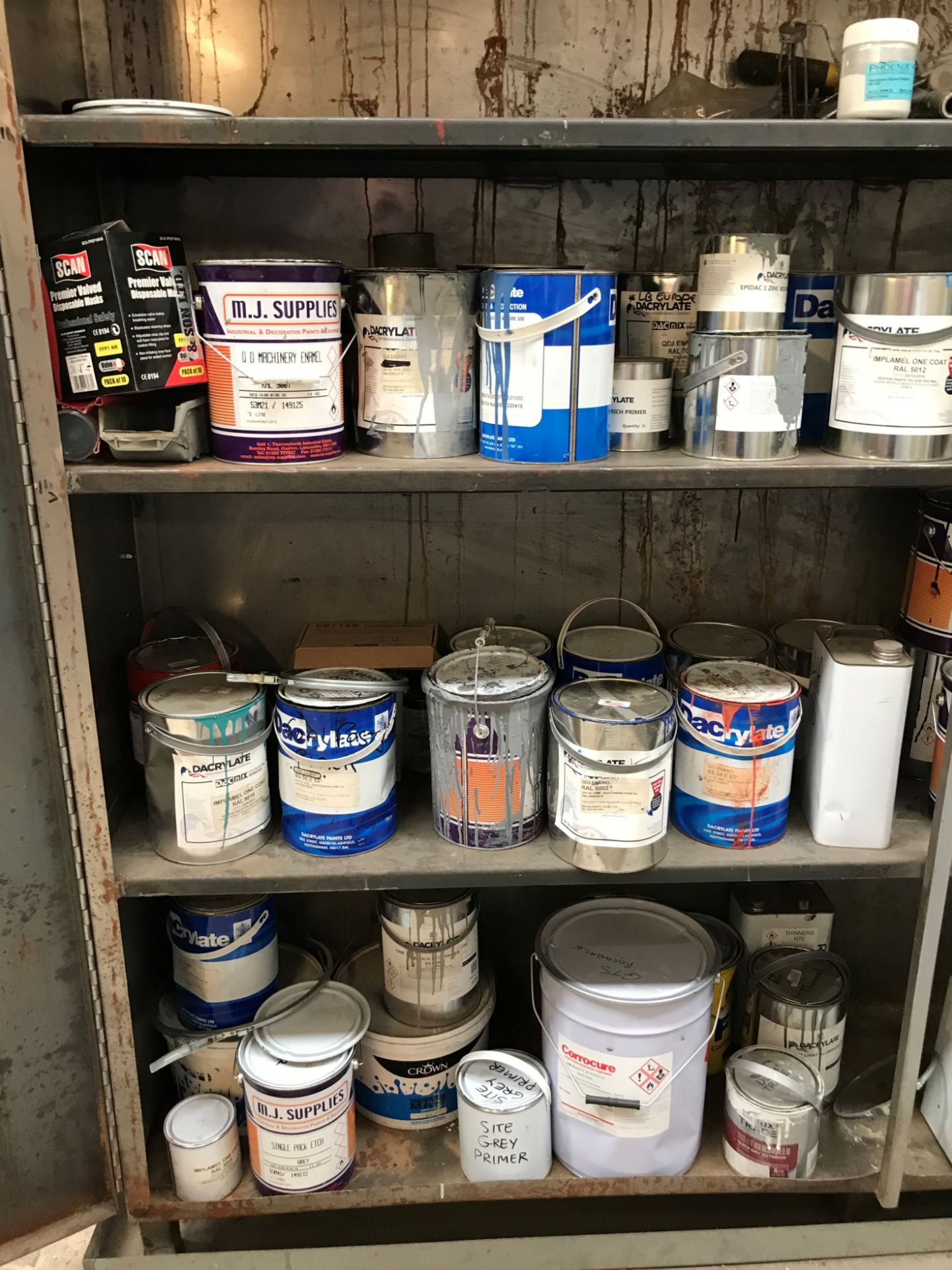 A Quantity of Paints, Primers and Thinners with Heavy Duty Welded Steel Inflammables Cabinet, 96in w - Image 3 of 4