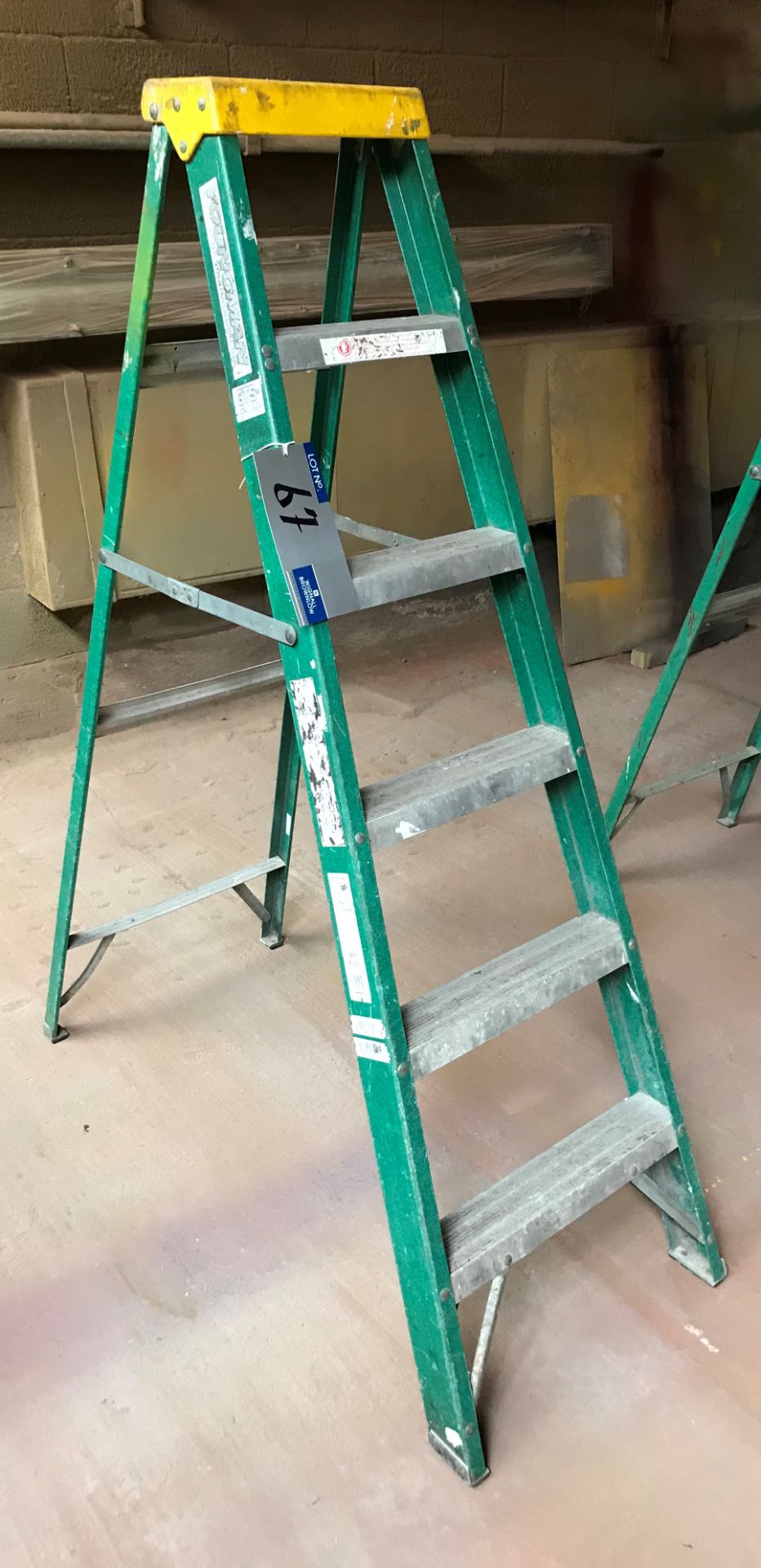 A Set of Youngman Catwalk 6 rise Fibre Glass Stepladders, 110kg capacity.