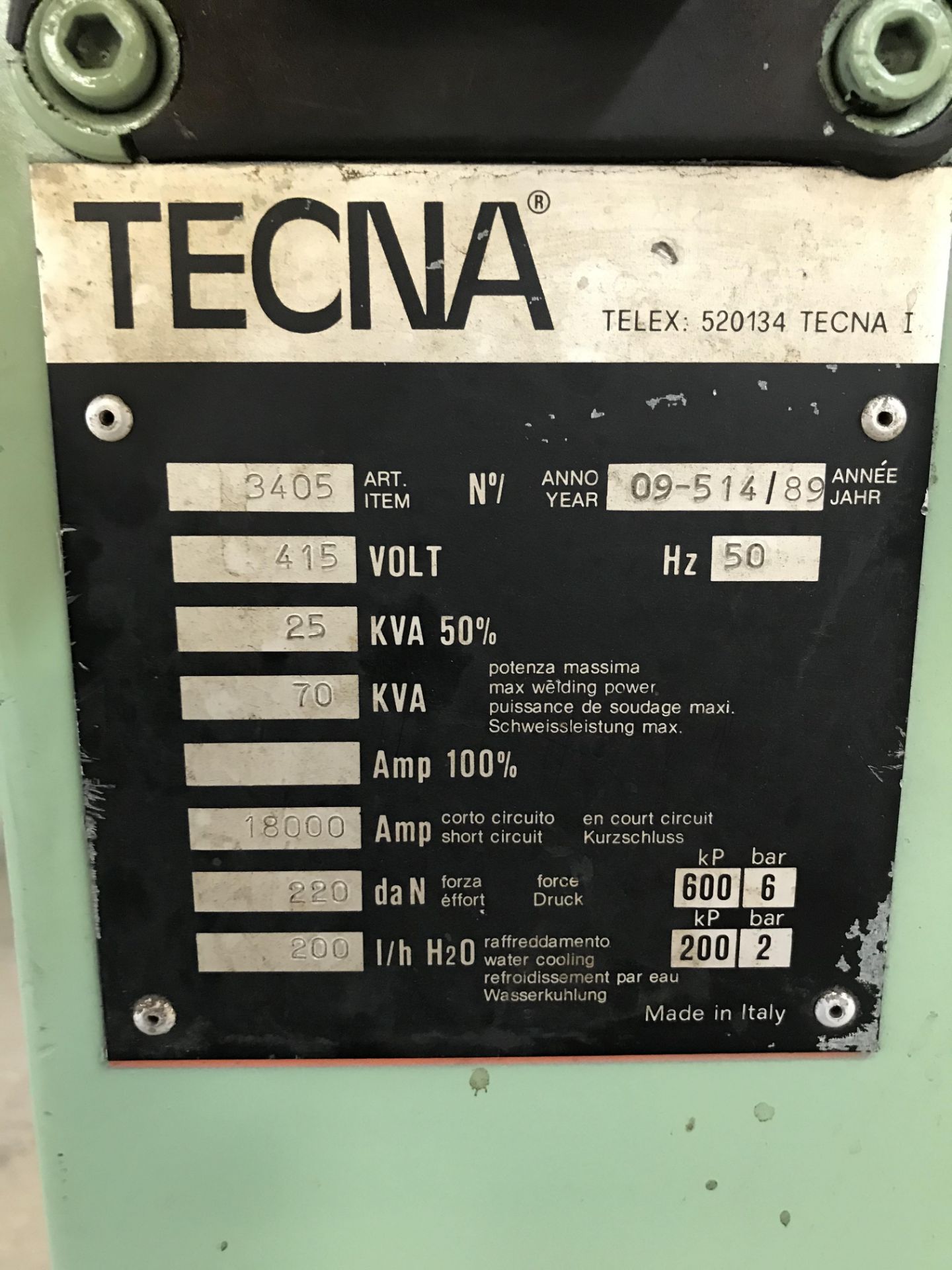 A Tecna 3405 70kVA Spot Welder No.09-514/89, 3 phase on mobile frame. - Image 3 of 3