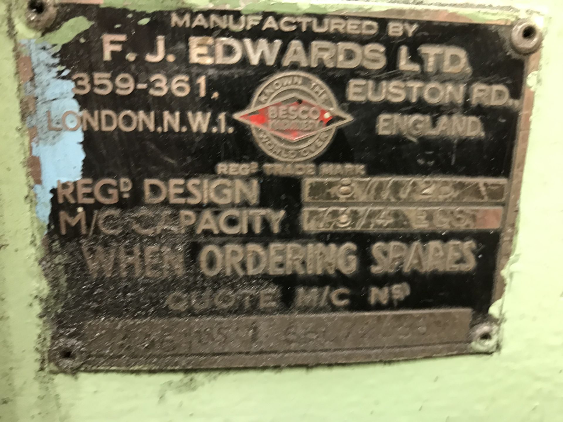 A Set of FJ Edwards Besco Manual Triple Bending Rolls No.66C/20569, 72in x 4in, capacity 73/4EGS. - Image 3 of 3