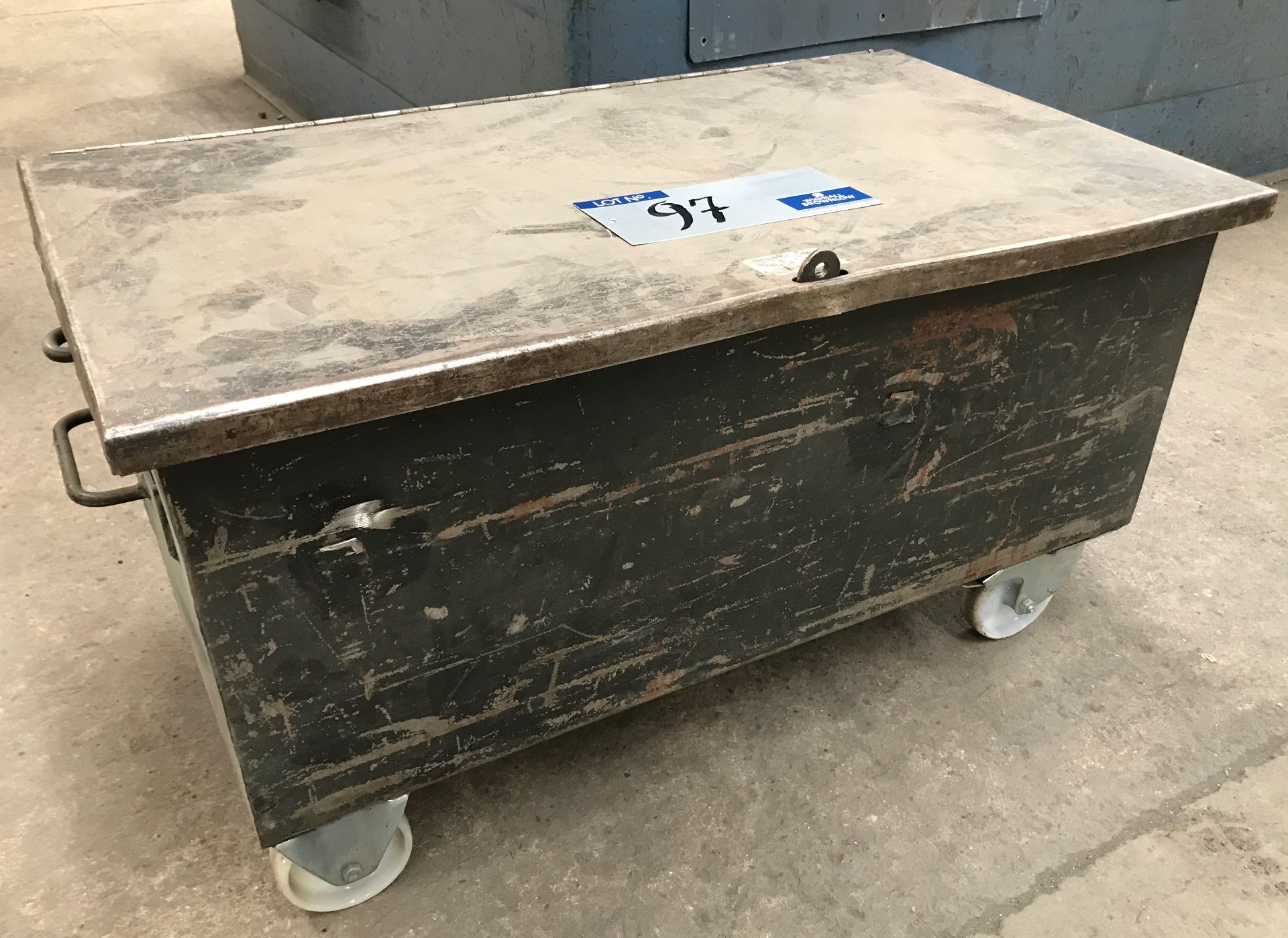 A Mobile Welded Steel Storage Chest, 33in x 19in x 19in h.