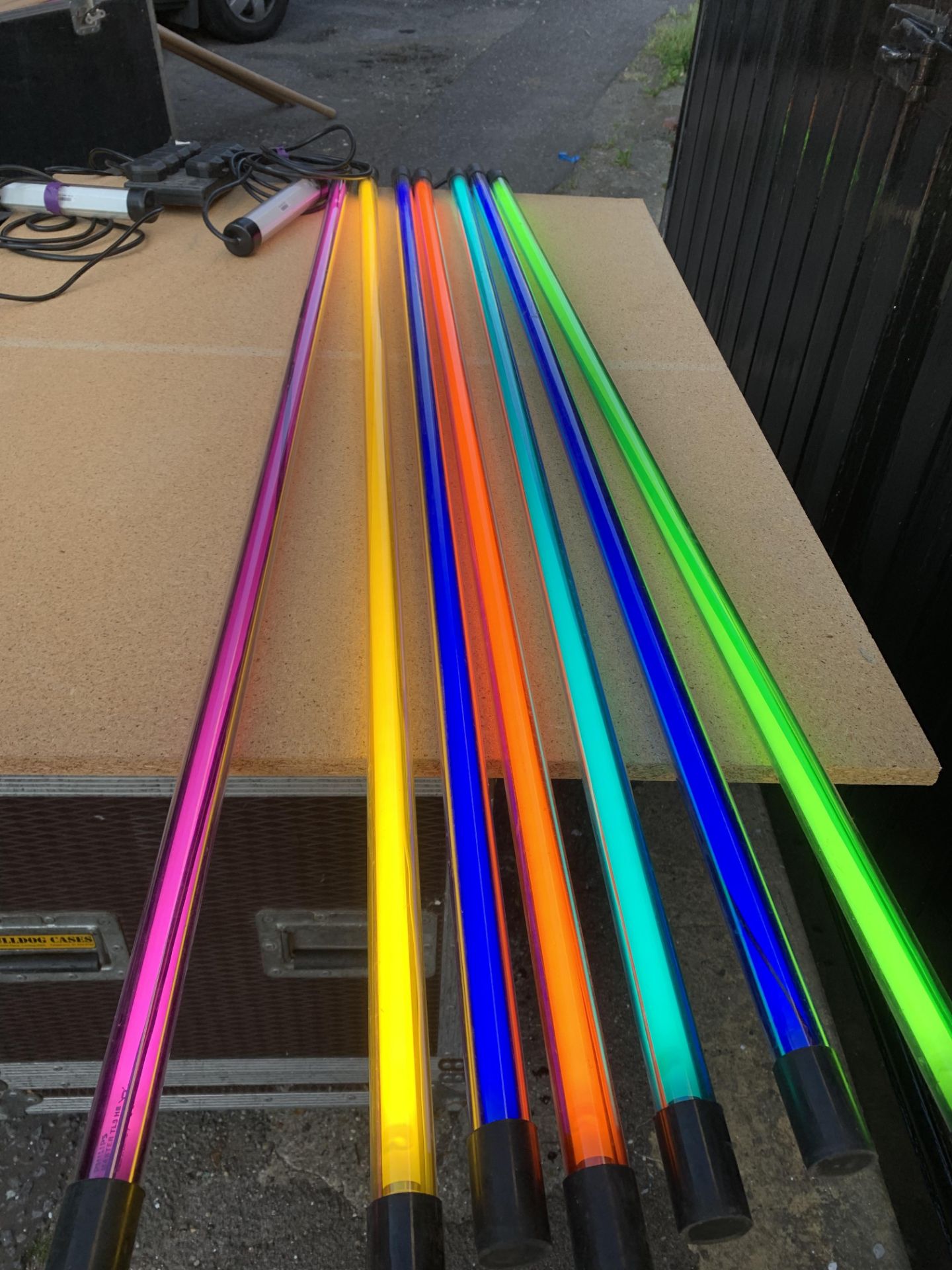 A Batch Of Encapsulated Fluorescent Coloured Tubes and flight case with a box of spares, cables - Image 3 of 11