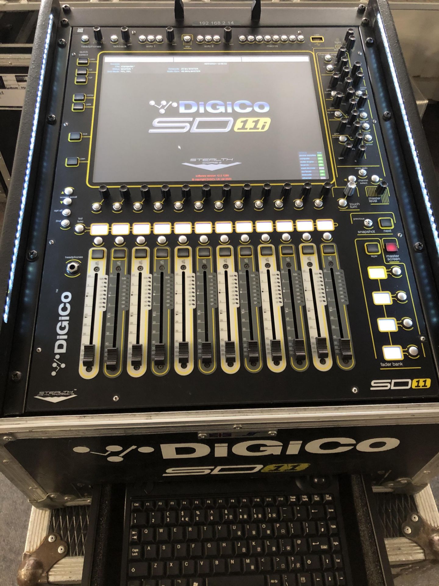 A Digico SD11 Sound Mixing Console, Core 2 Software with D-Rack 32 input, 16 output and 1 x 75m