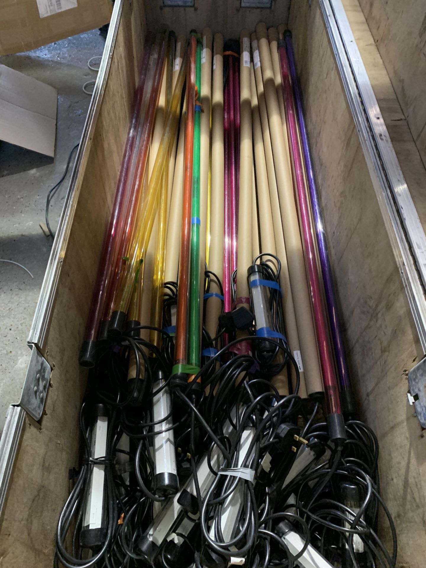A Batch Of Encapsulated Fluorescent Coloured Tubes and flight case with a box of spares, cables - Image 10 of 11