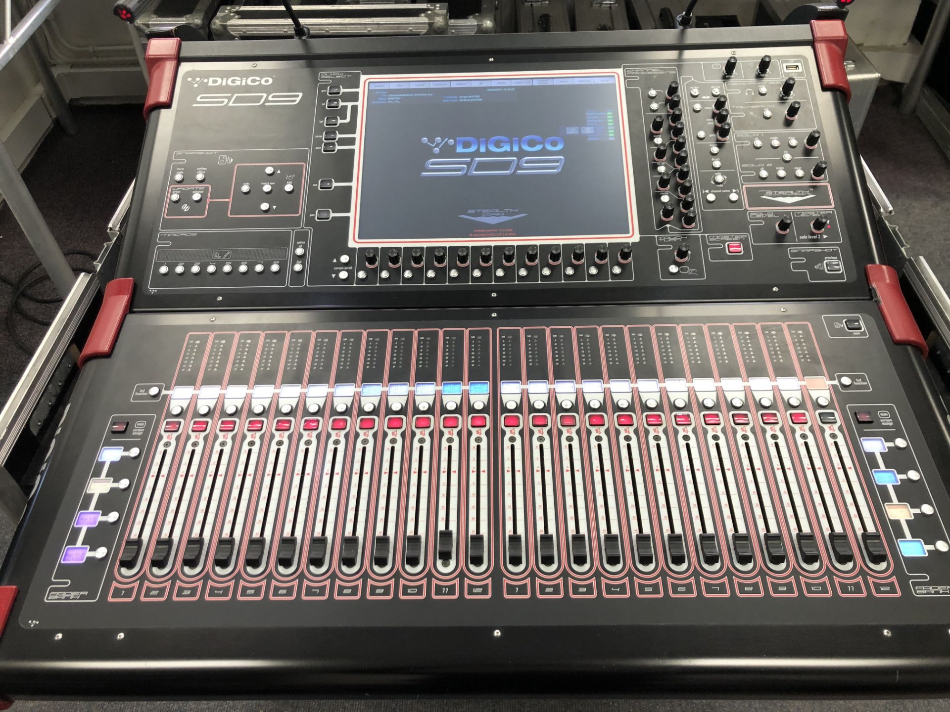 A Digico SD9 Sound Mixing Console, Core 2 Software with D-Rack 32 input, 16 output and 2 x 75m