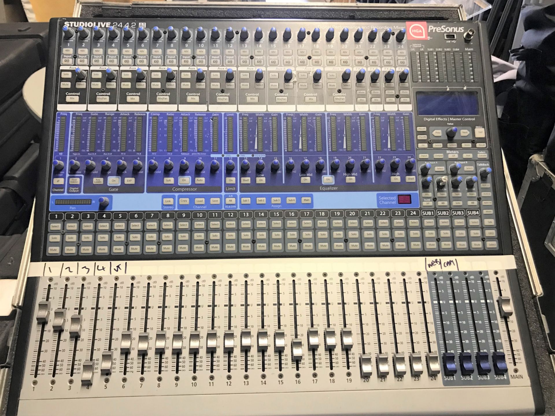 A PreSonus Studiolive 24.4.2 AI 24 channel Digital Performance and Recording Mixer with Flight Case,