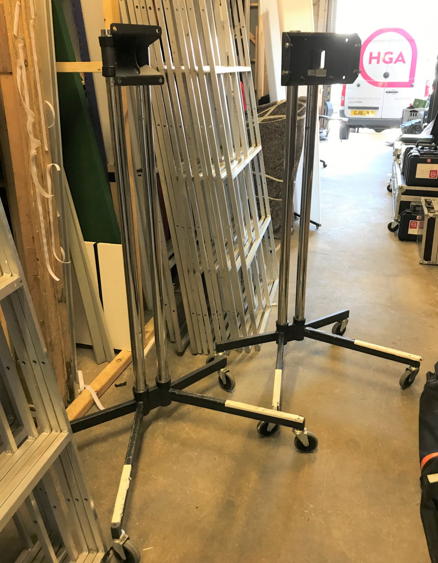 2 Unicol Mobile Heavy Duty Monitor Stands, 1.6m h, one with Unicol Bracket (located at Unit 2,
