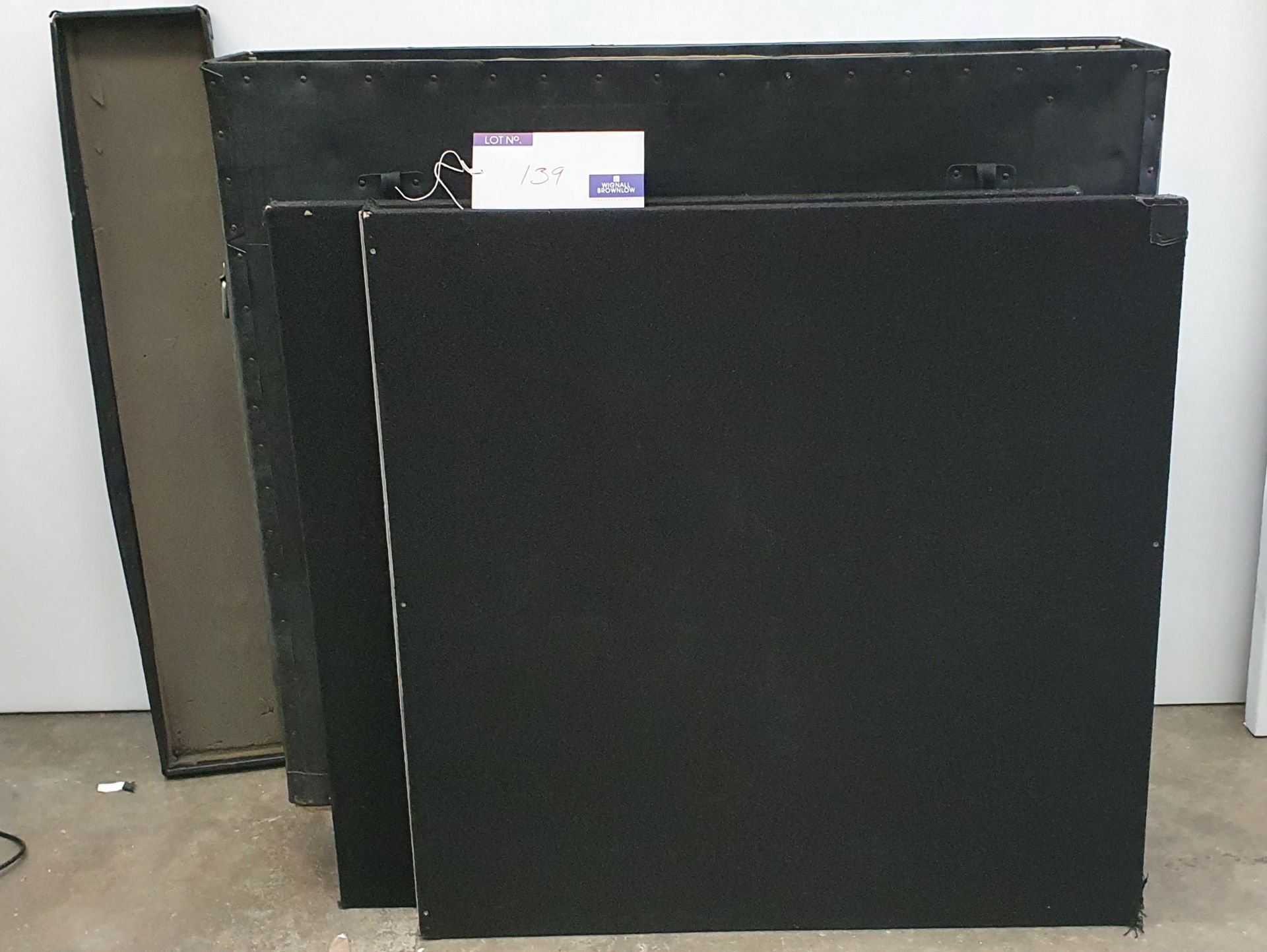 An AV Hide Kit with 4 Panels, 1m x 1m and 4 Poles with mobile travel case, 1190mm x 200mm x 1100mm.