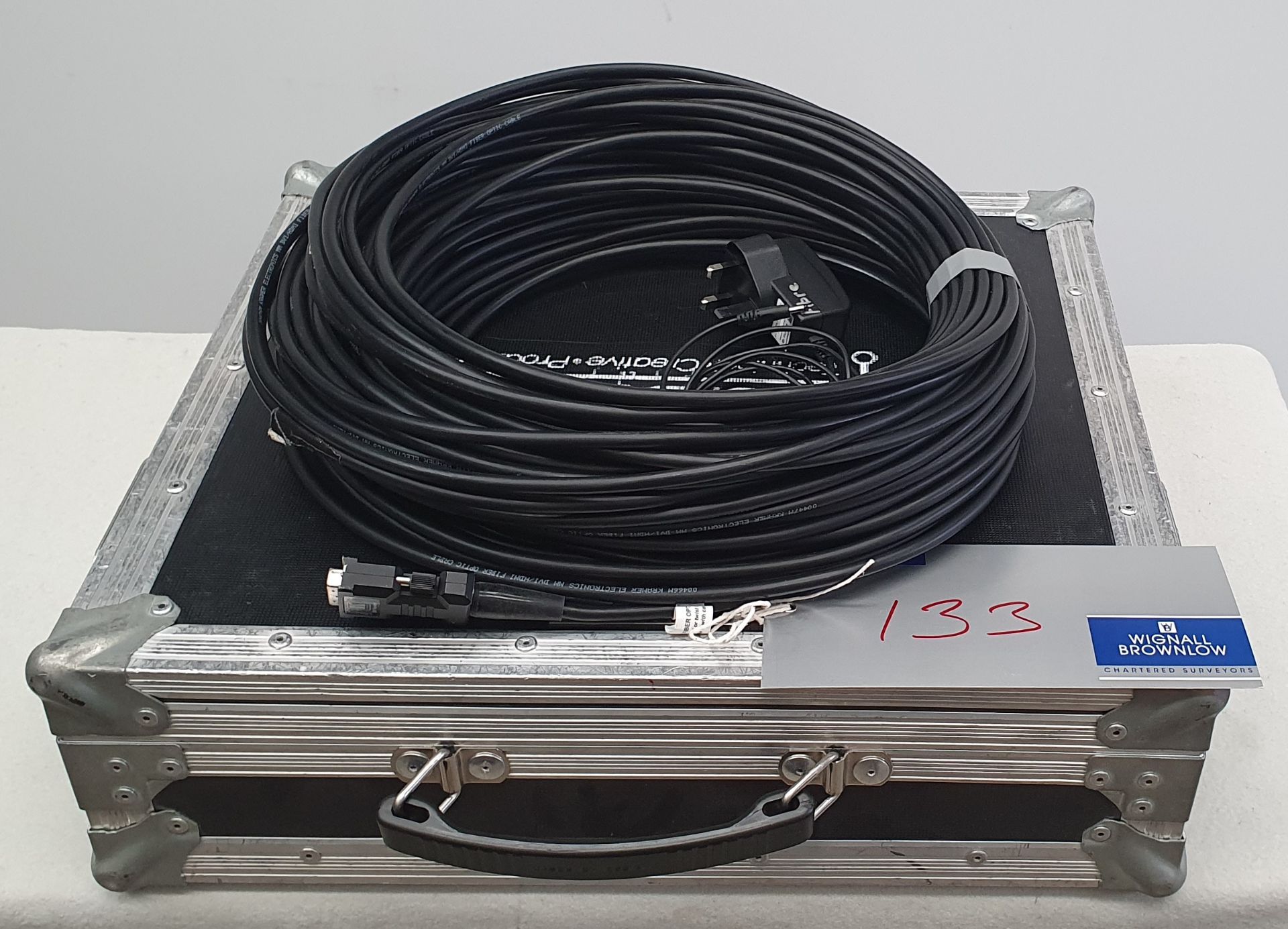 50m Kramer DVI Fibre Cable with PSU and slim 5star flight case, 440mm x 490mm x 150mm.