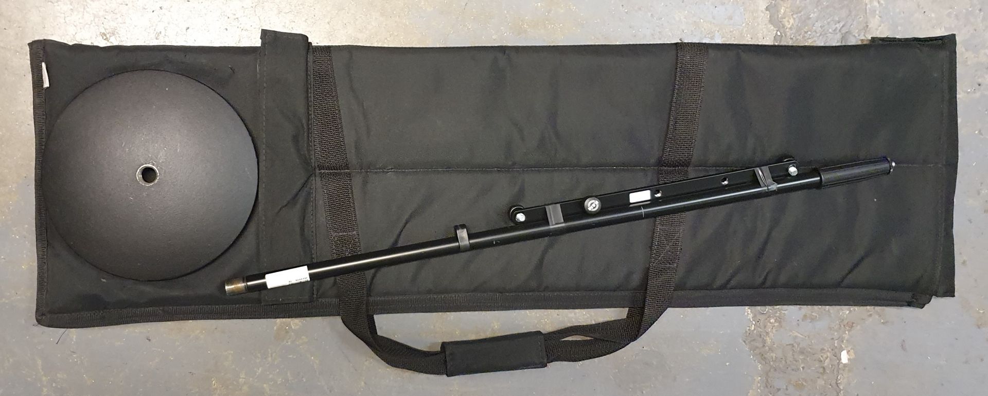 A Black Microphone Stand comprising: base, pole, t-bar with carry bag. - Image 2 of 2