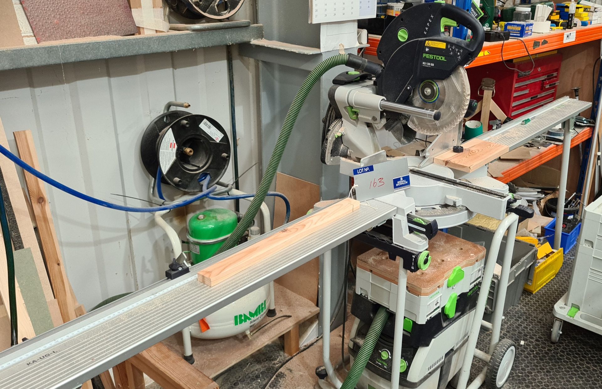 A Festool KS 120 EB Sliding Compound Mitre Saw (240v) with UG-KA-KS 120 Set Underframe.