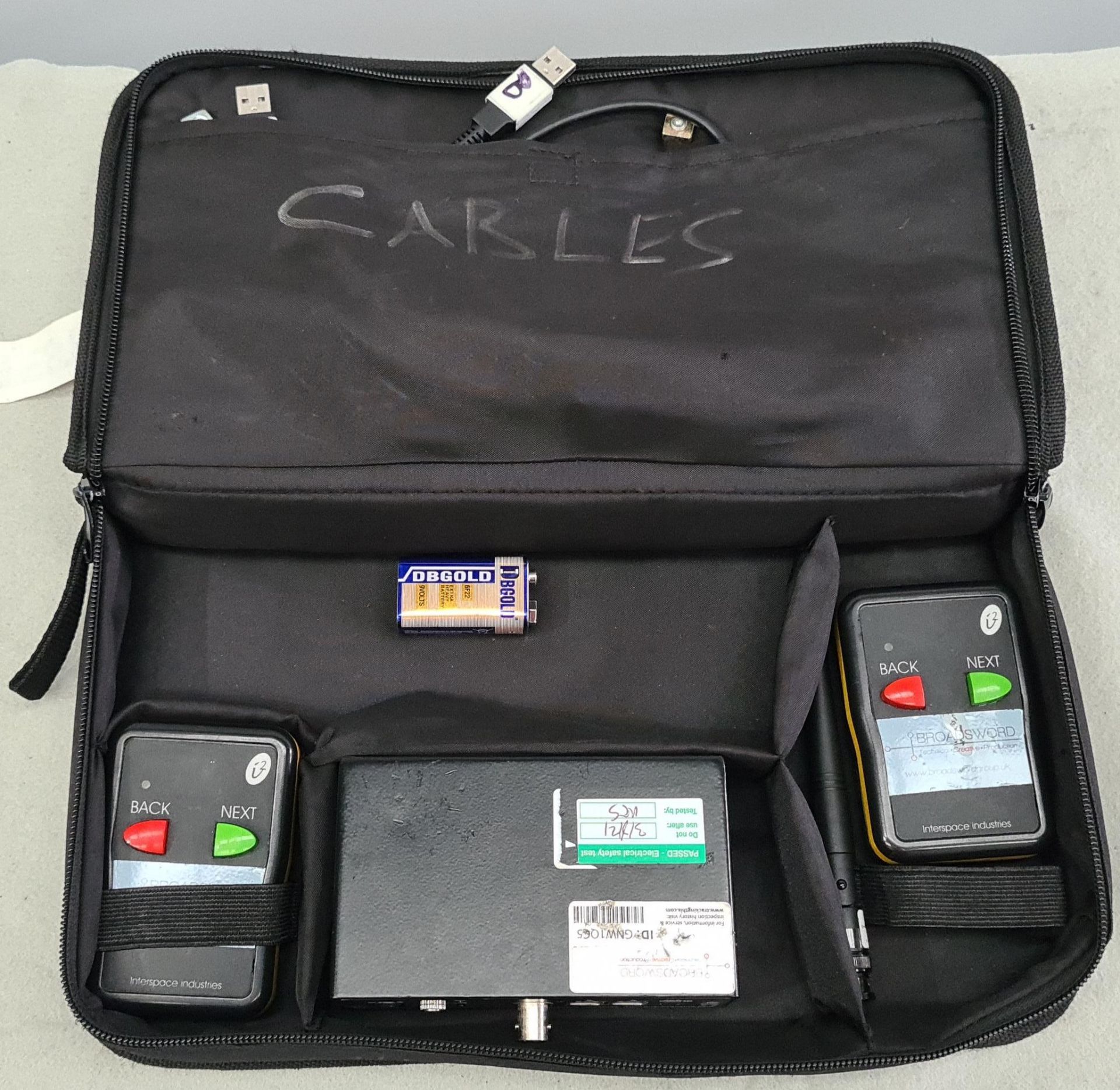 An Interspace Industries MicroCue2 Presenter Control with Interspace soft bag, 2 wireless
