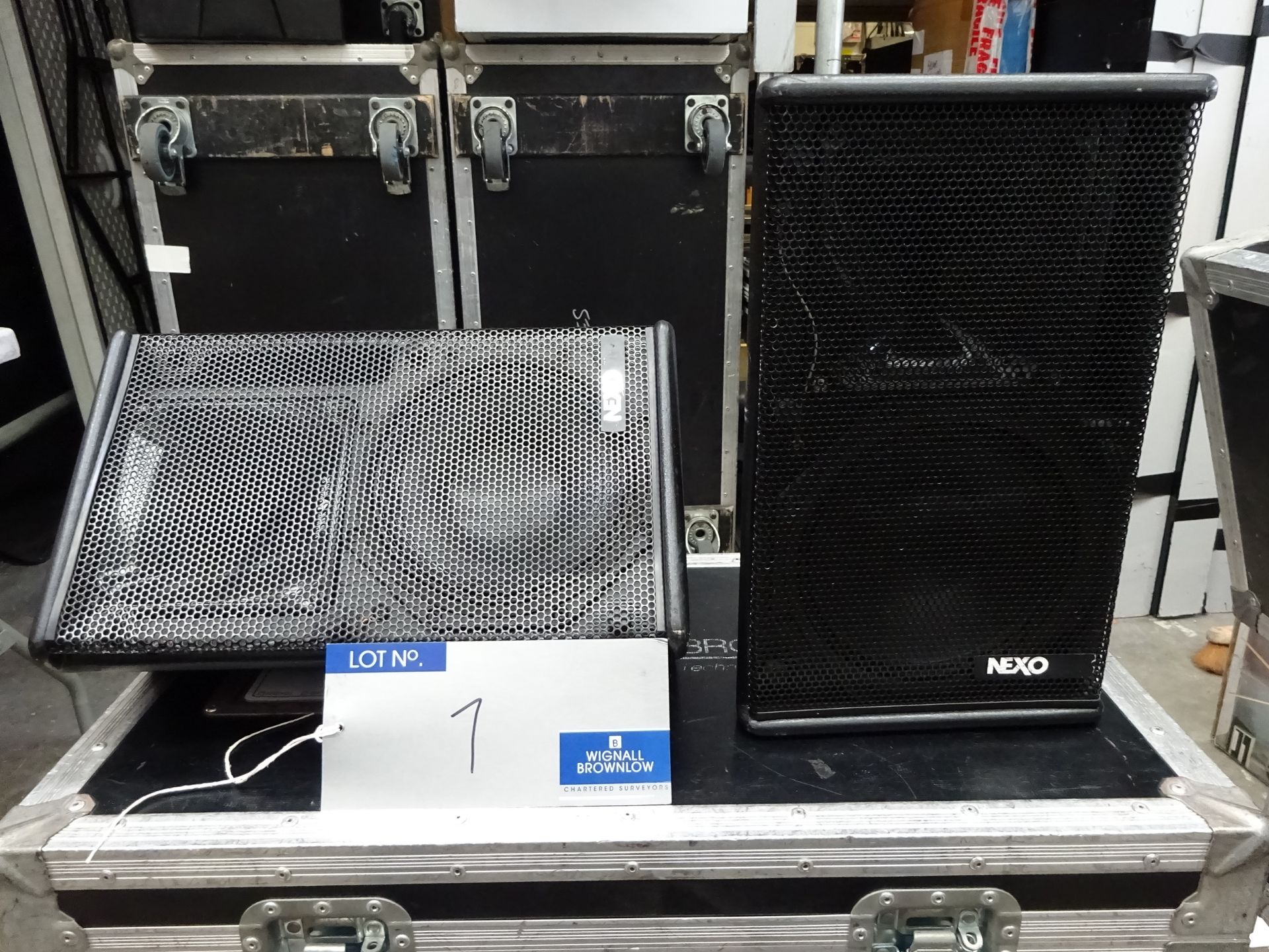 A Pair of Black Nexo PS8 Full Range Loudspeakers with 5star mobile flight case,400mm x 750mm x