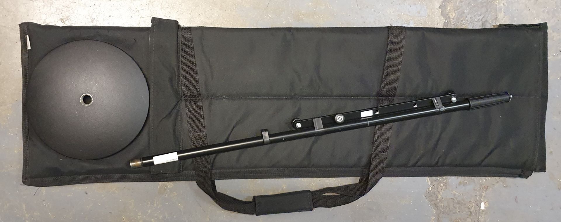 A Black Microphone Stand comprising: base, pole, t-bar with carry bag. - Image 2 of 2