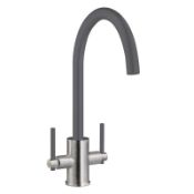 NEW (M182) Prima Plus Swan Neck Dual Lever Gun Metal Kitchen Mixer Tap. RRP £227.99. Gun metal...