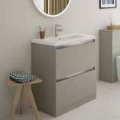 NEW (M105) Carino 600mm 2 Drawer Pebble Grey Floor Standing Unit with Basin. RRP £420.00. Come...