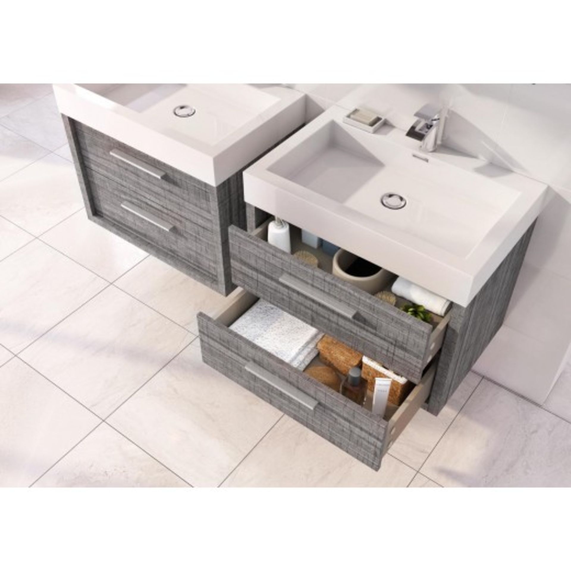 NEW (M57) Winslow 800mm Wall Mounted Vanity Unit & Basin - Grey Ash Effect. RRP £758.00. Comes...
