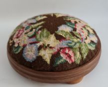Vintage Tapestry Covered Round Foot Stool