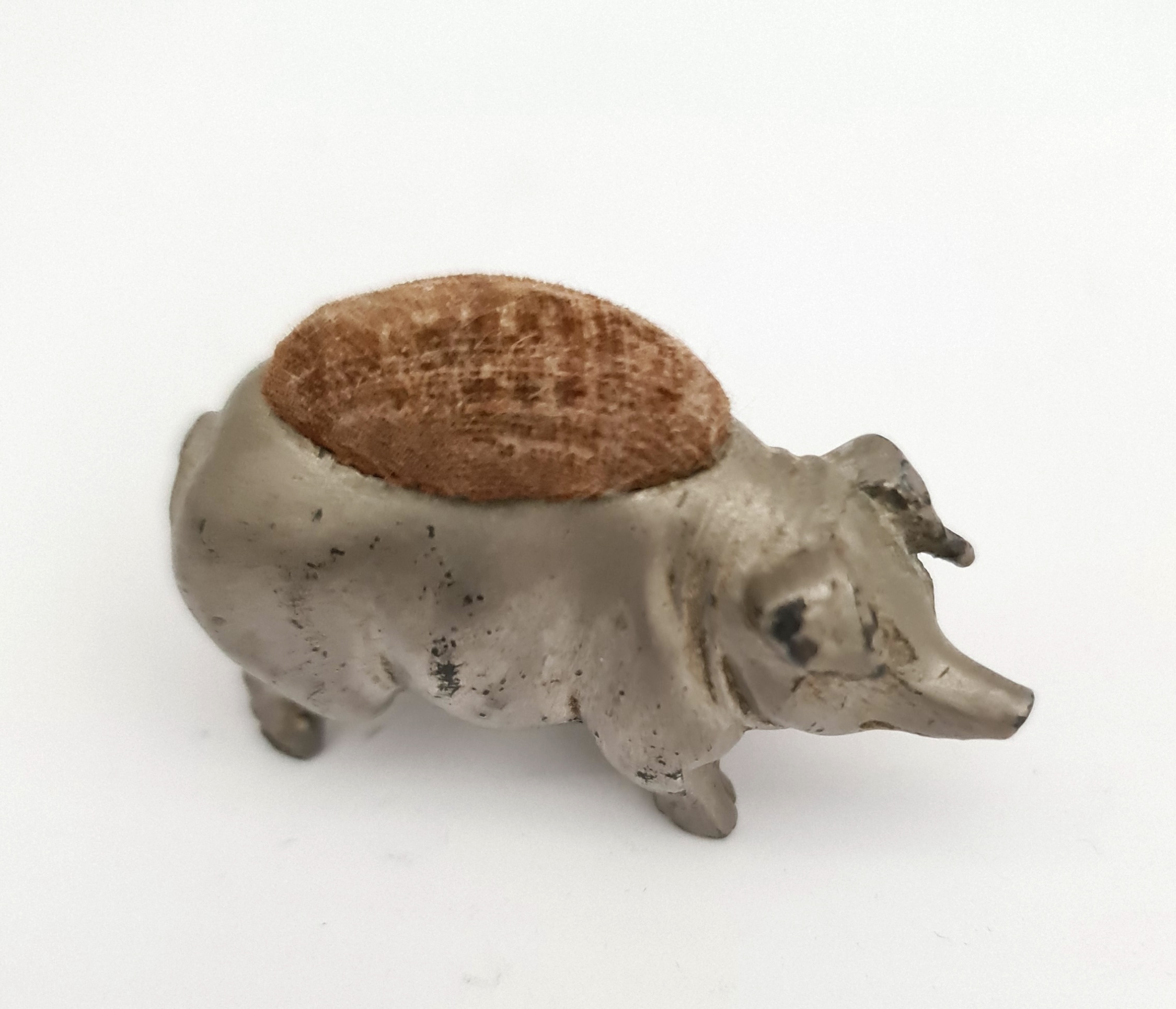 Vintage Base Metal Pig Shaped Pin Cushion