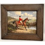 Antique Fine Art Oil on Board Rider & Hounds Signed Lower Right Belle