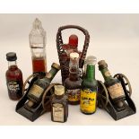 Vintage 9 x Miniature Bottles of Alcohol Includes Rum Brandy etc.