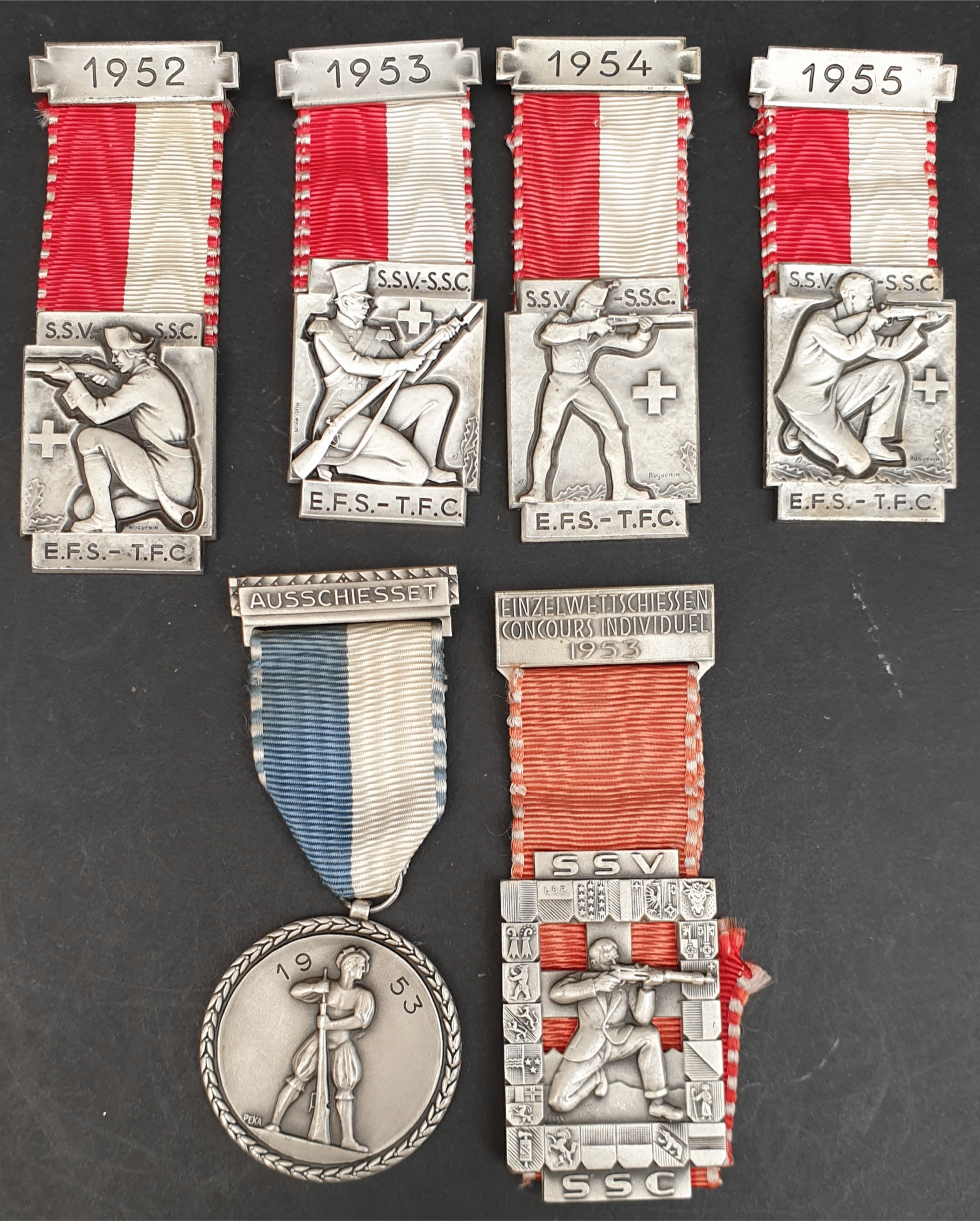 Vintage 6 Swiss Shooting Medals 1950's