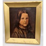 Antique Art Decorative Painting Oil On Board Girl Framed