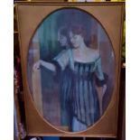 Antique Art Large Framed Painting Elegant Lady Watercolour & Pastel Signed Fr Reusing 1912