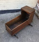 Antique Early 19th Century Oak Rocking Crib With Wooden Canopy