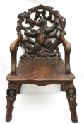 Antique Wood Black Forrest Bear Chair