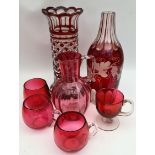 Antique Cranberry & Red Glass 7 Items in Total