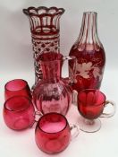 Antique Cranberry & Red Glass 7 Items in Total