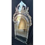 Vintage Large Bevelled Venetian Style Mirror on Wooden Base