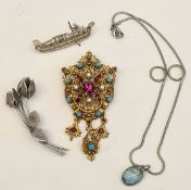 Antique Costume Jewellery Includes 800 Silver & Retro Brooch