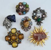 Vintage Parcel of Agate Brooches 6 in Total