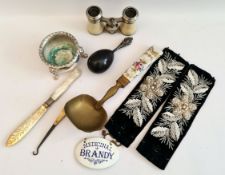 Antique Enamel Brandy Decanter Label Opera Glasses etc.