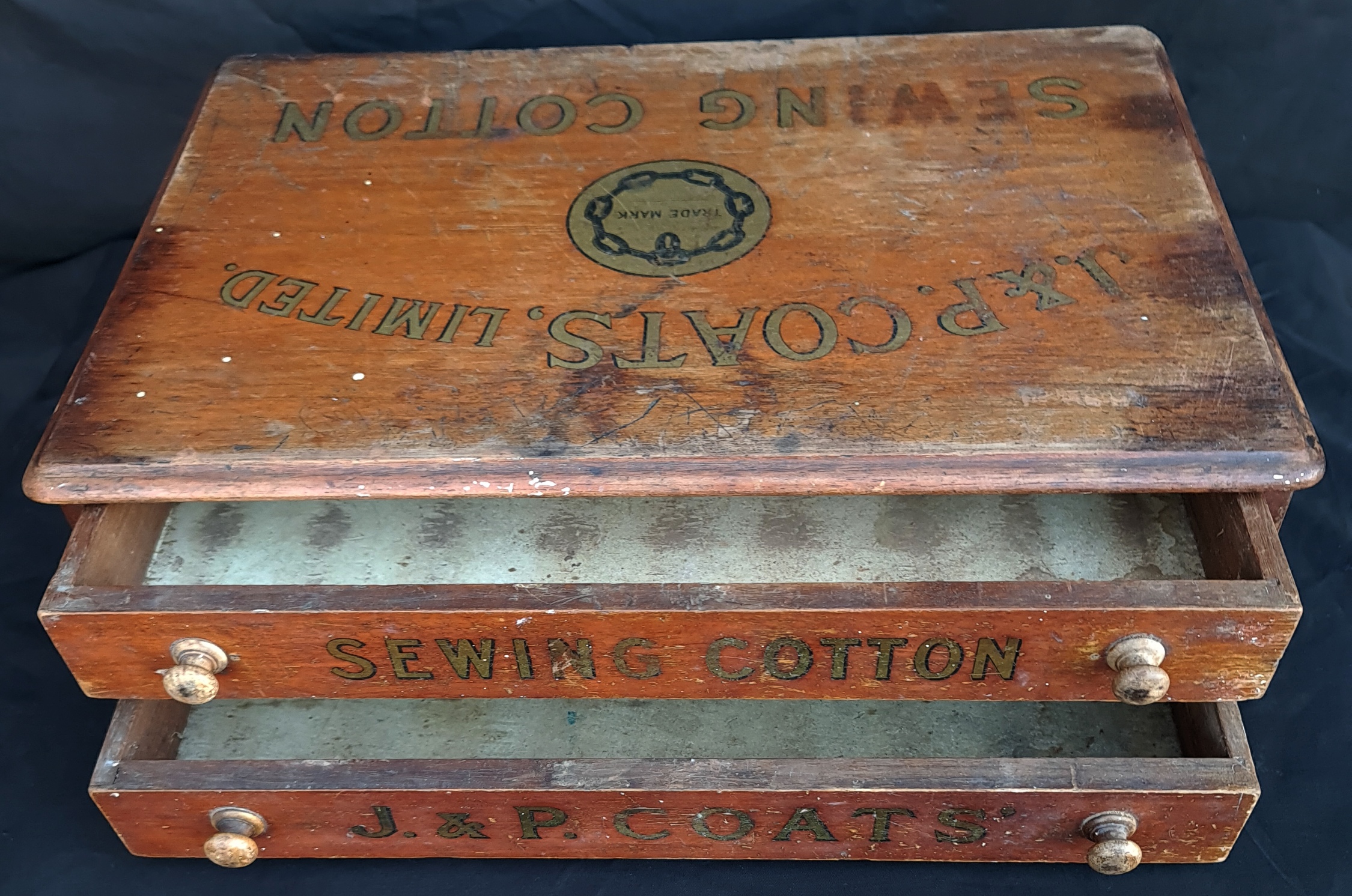 Antique Advertising J & P Coats Cottons Shop Counter Drawers - Image 2 of 5