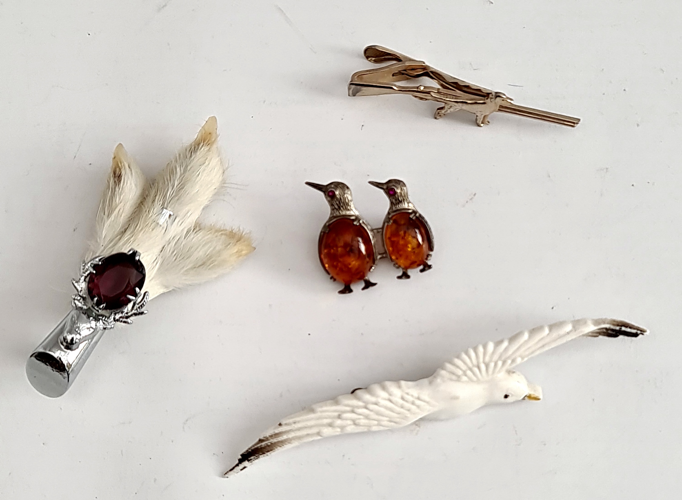 Vintage Parcel of Animal Brooches 4 in Total Plus Tie Clip