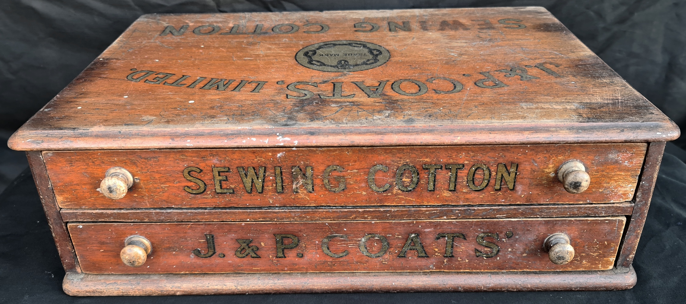 Antique Advertising J & P Coats Cottons Shop Counter Drawers