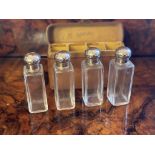 Travelling or campaign four bottle flasks in leather container