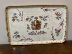 A C19th Samson tray with central cresting in Famille rose palette