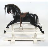 Edwardian black painted wooden rocking horse