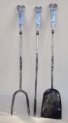 Set of three cotswold school fire irons in the manner of Alfred Bucknall